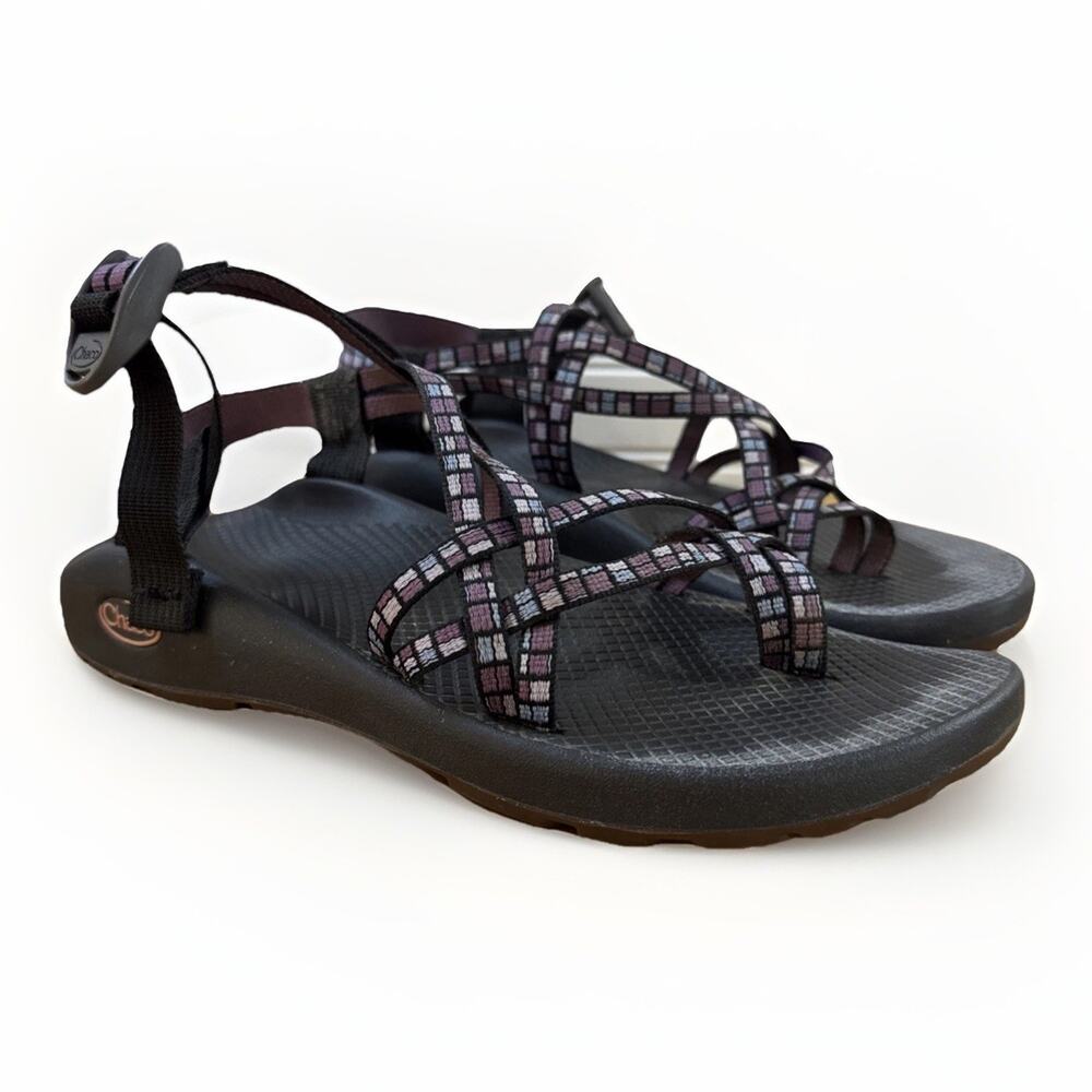 Chaco Womens 10 ZX/2 Classic Sandals Strappy Hiking Shoes Black Grey Toe Loop